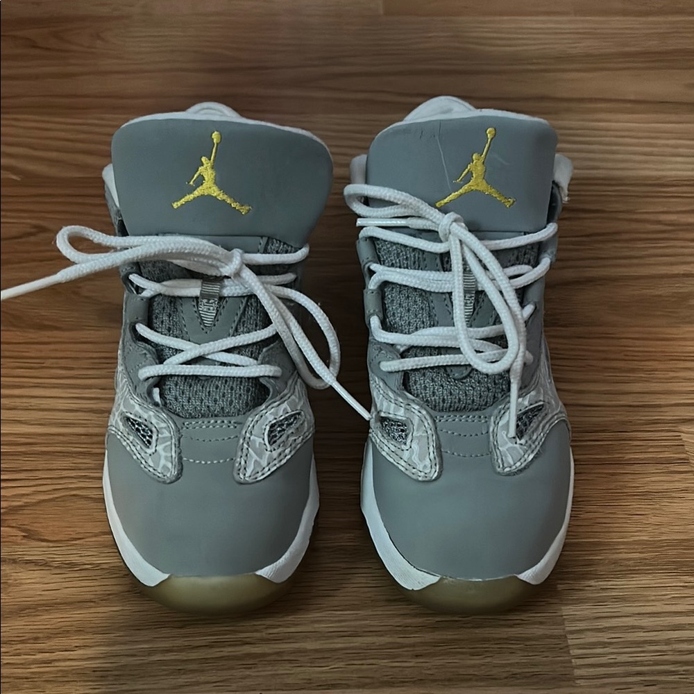 Jordan Gray and Gold Mid-Top Sneakers with Jumpman Logo